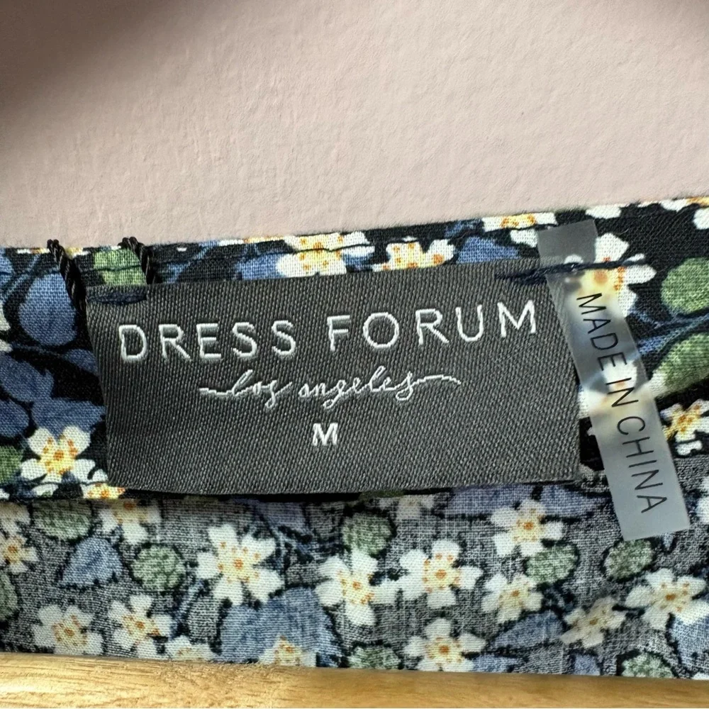 Dress Forum Navy Garden Floral Mini Wrap Dress Puff Sleeve Cottagecore Womens M‎